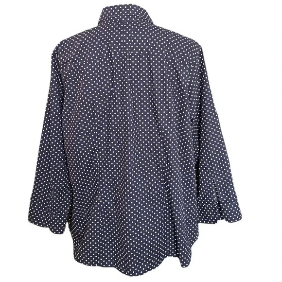 LAUREN RALPH LAUREN Navy/White Polka Dot Non Iron Button Up Cotton Shirt Size 1X - Picture 6 of 10